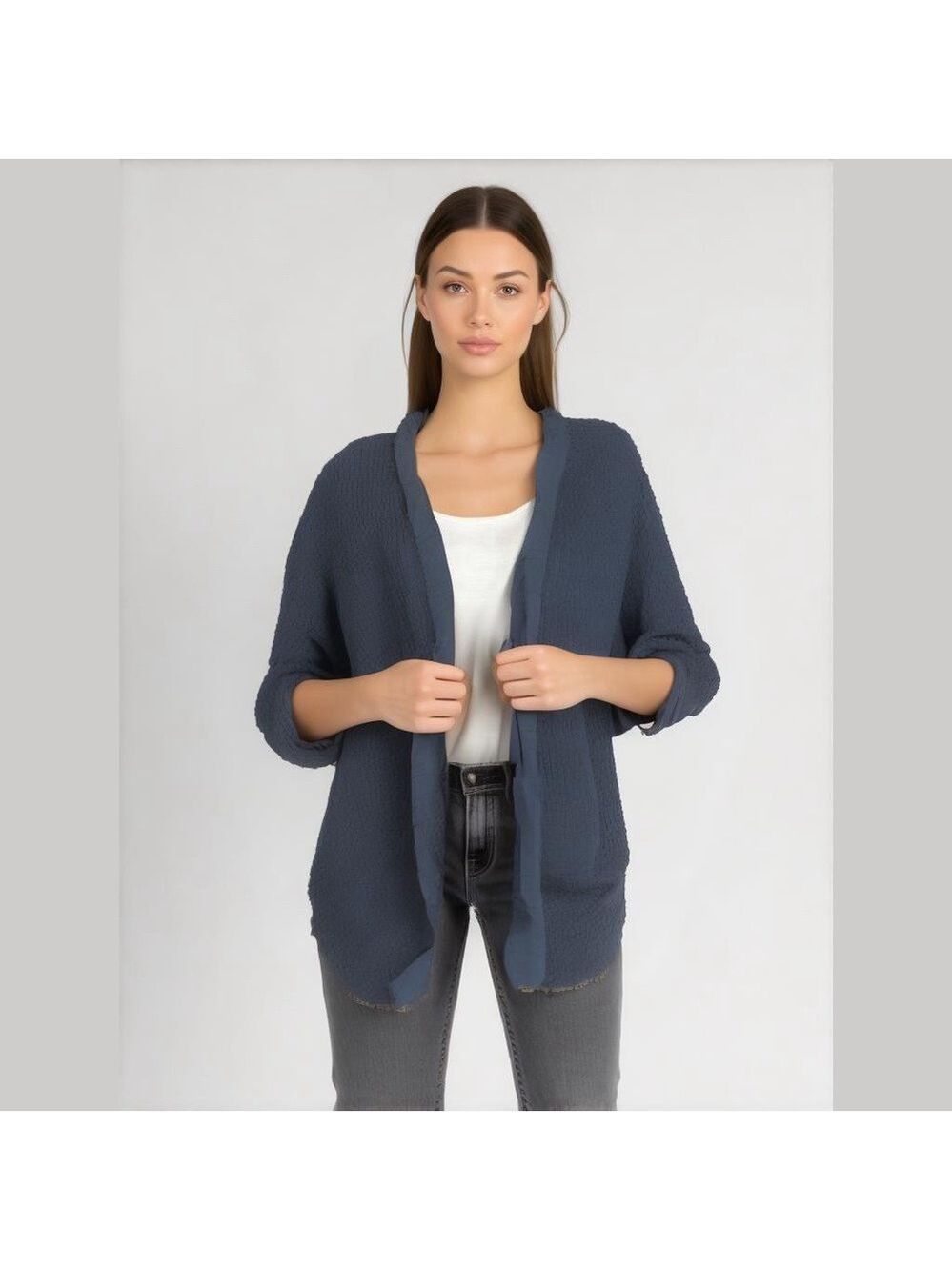 Black Chenille Open-Knit Cardigan Sweater Size XL